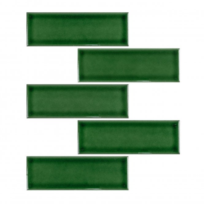 British Ceramic Tile Puddle Glaze Racing Green 5cm x 15cm Wall Tile