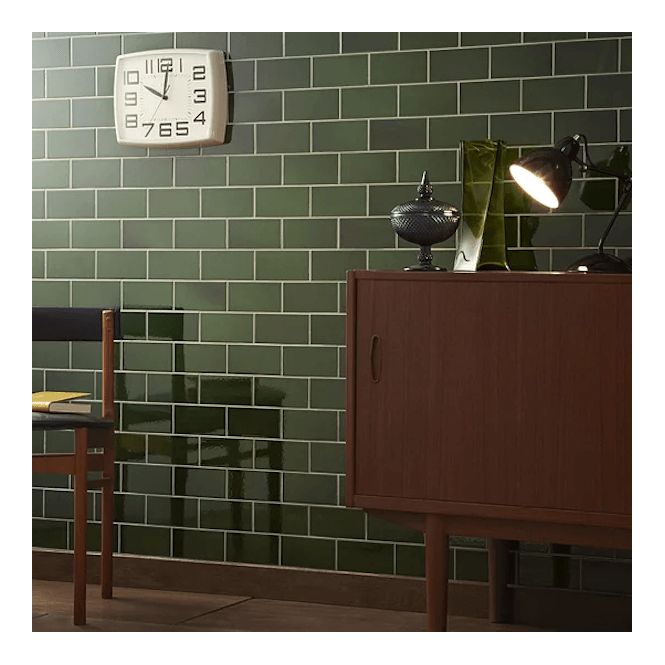 British Ceramic Tile Puddle Glaze Racing Green 7.5cm x 15cm Wall Tile