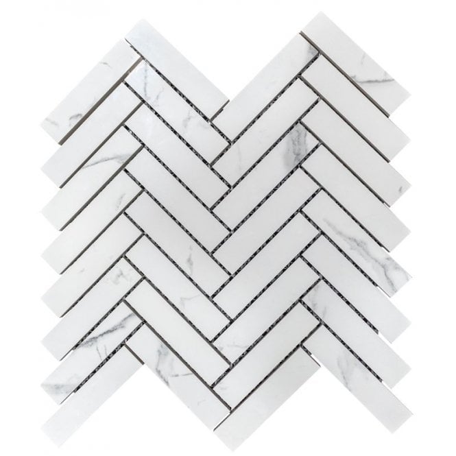 Q Marmi Calacatta Herringbone 28cm x 33cm (2.2cm x 9.7cm) Mosaic Tile