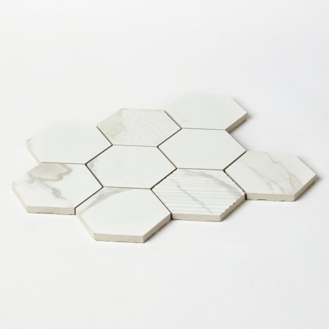 Q-Marmi Calacatta Hexagon Mosaic (9.5cm x 9.5cm) 29.2cm x 34.1cm Wall & Floor Tile