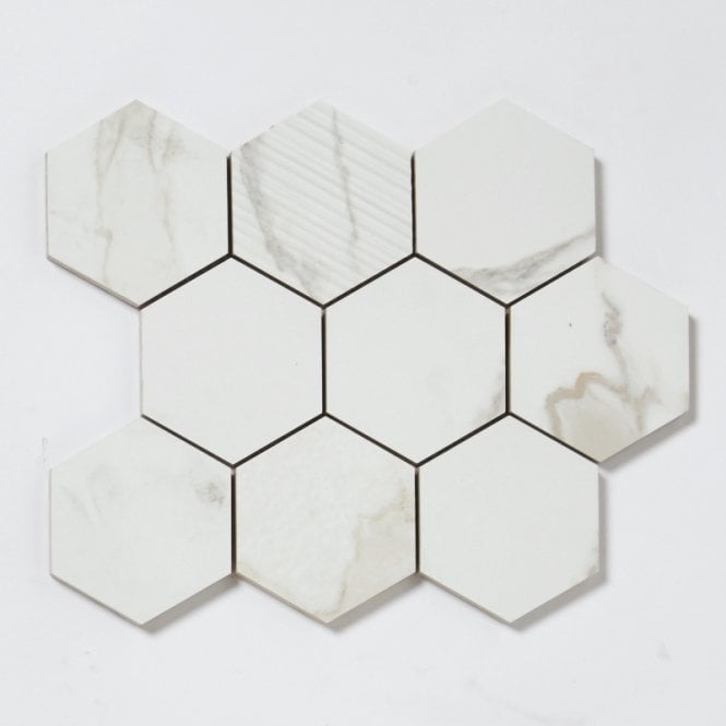 Q-Marmi Calacatta Hexagon Mosaic (9.5cm x 9.5cm) 29.2cm x 34.1cm Wall & Floor Tile