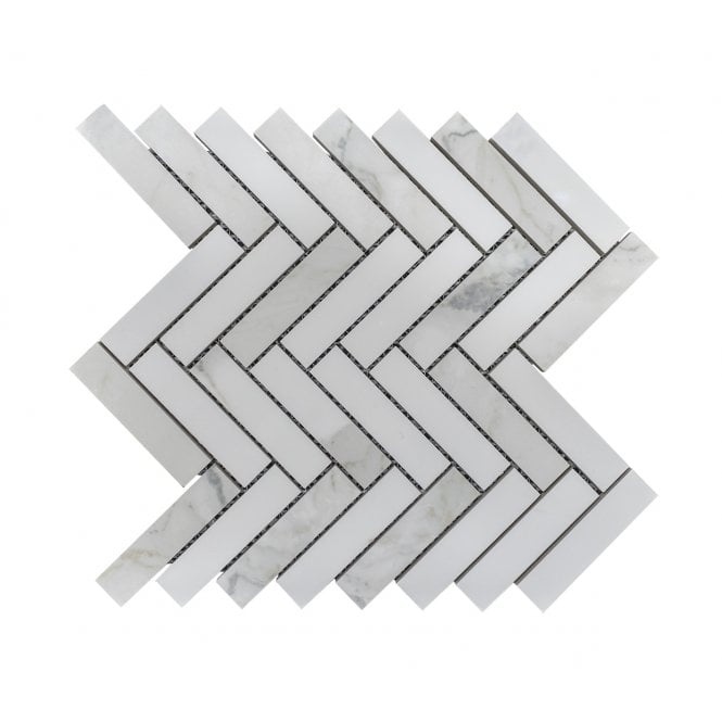 Q Marmi Statuario Herringbone 28cm x 29.2cm Wall & Floor Mosaic