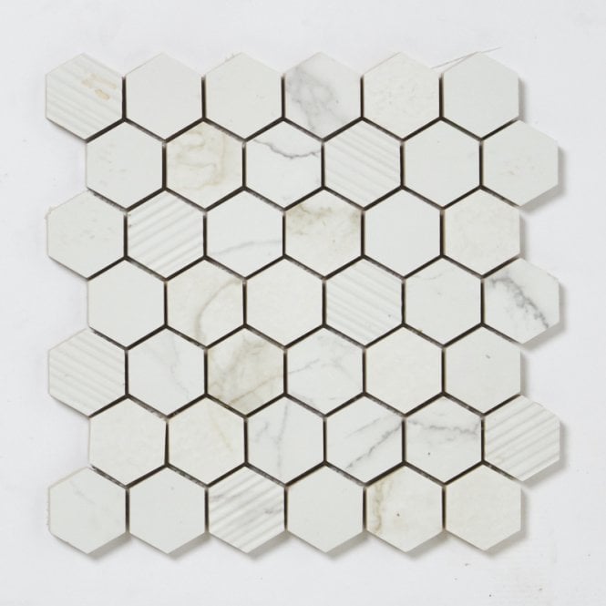 Q-Marmi Statuario Hexagon Mix Stone Mosaic 32.4cm x 33.2cm Wall & Floor Tile