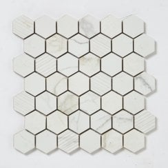 Q-Marmi Statuario Hexagon Mix Stone Mosaic 32.4cm x 33.2cm Wall & Floor Tile