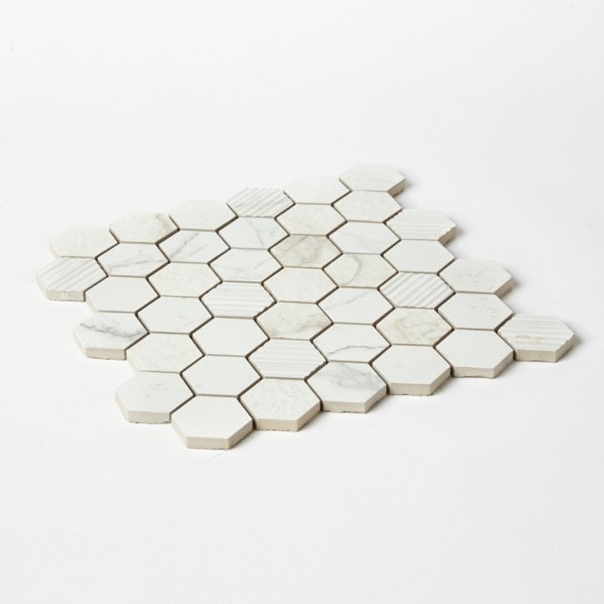 Q-Marmi Statuario Hexagon Mix Stone Mosaic 32.4cm x 33.2cm Wall & Floor Tile