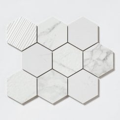 Q-Marmi Statuario Hexagon Mix Stone Mosaic (9.5cm x 9.5cm) 29.2cm x 34.1cm Wall & Floor Tile