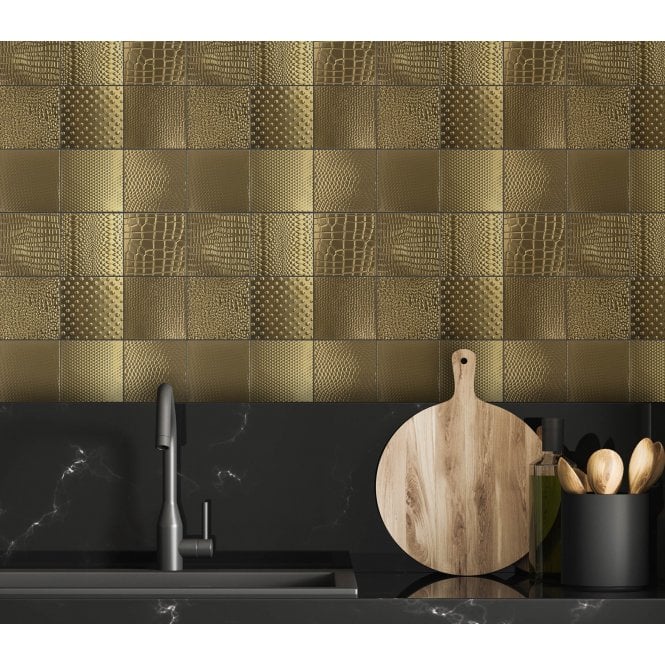 Reptilia Gold (9.8cm x 9.8cm) 29.8cm x 29.8cm Mosaic Tile