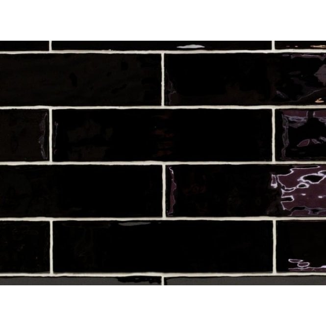 Ripple Glossy Black 7.5cm x 30cm Wall Tile