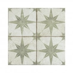 Scintilla Olive Green Star Pattern 45cm x 45cm Wall & Floor Tile