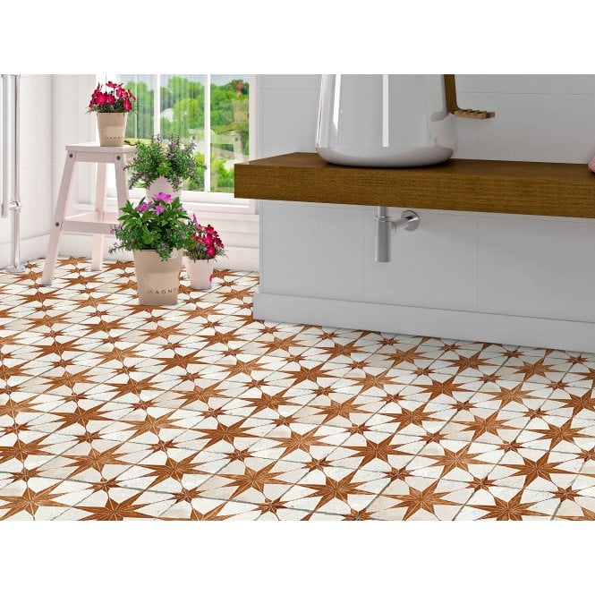 Scintilla Paprika Orange Star Pattern 45cm x 45cm Wall & Floor Tile