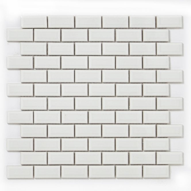 Shapes Mini Metro Bevelled Gloss White 30cm x 30cm (2.3cm x 4.8cm) Mosaic Tile