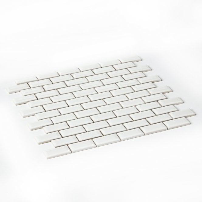 Shapes Mini Metro Bevelled Gloss White 30cm x 30cm (2.3cm x 4.8cm) Mosaic Tile