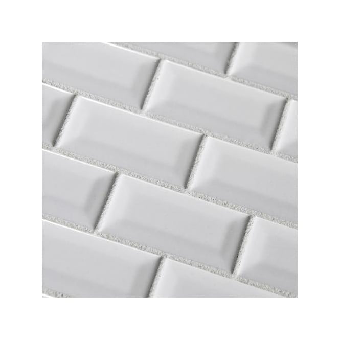 Shapes Mini Metro Bevelled Gloss White 30cm x 30cm (2.3cm x 4.8cm) Mosaic Tile