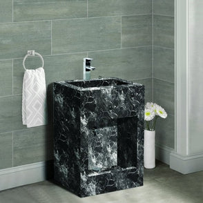Sintered Stone Black Marble Dual-Level Wudu Basin, Tap and Fittings