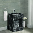 Sintered Stone Black Marble Dual-Level Wudu Basin, Tap and Fittings
