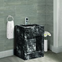 Sintered Stone Black Marble Dual-Level Wudu Basin, Tap and Fittings