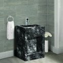 Sintered Stone Black Marble Dual-Level Wudu Basin, Tap and Fittings