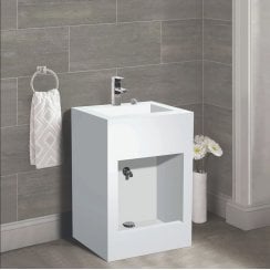 Sintered Stone White Dual-Level Wudu Basin, Tap and Fittings