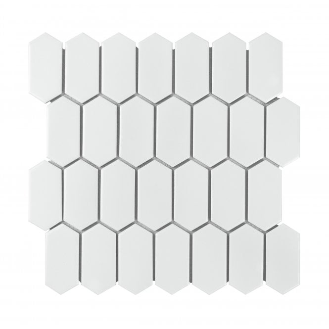 Slim-Hex Crystal White Matt (7.5cm x 3.8cm) 28.8cm x 29cm Mosaic Tile