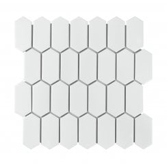 Slim-Hex Crystal White Matt (7.5cm x 3.8cm) 28.8cm x 29cm Mosaic Tile