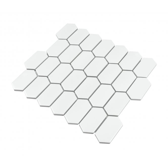 Slim-Hex Crystal White Matt (7.5cm x 3.8cm) 28.8cm x 29cm Mosaic Tile