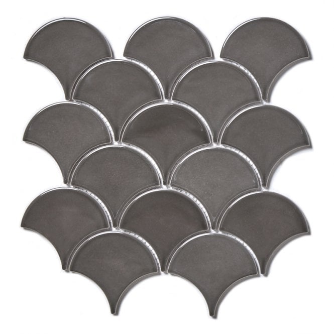Smokey Grey Gloss 27.3cm x 25.9cm Fan Mosaic Tile