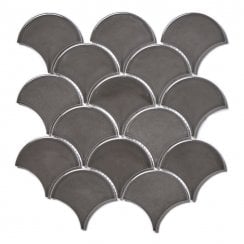 Smokey Grey Gloss 27.3cm x 25.9cm Fan Mosaic Tile