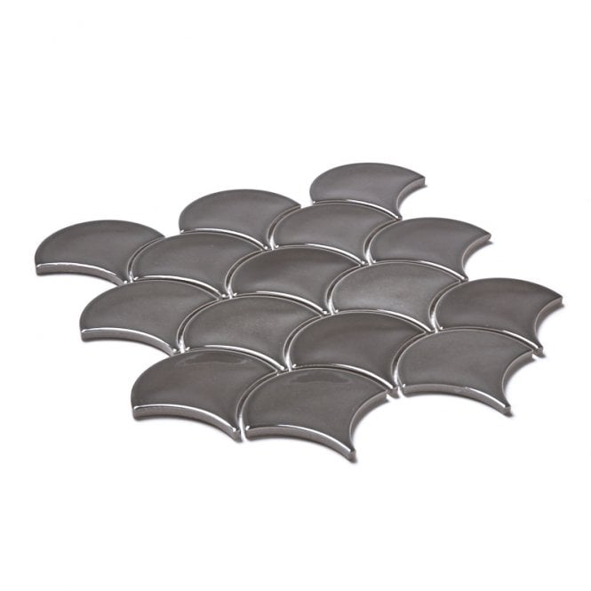Smokey Grey Gloss 27.3cm x 25.9cm Fan Mosaic Tile