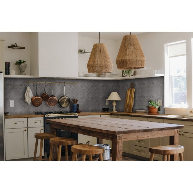 Smokey Grey Gloss 27.3cm x 25.9cm Fan Mosaic Tile