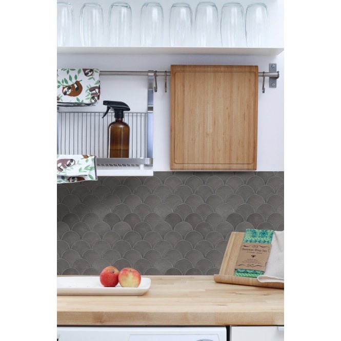 Smokey Grey Gloss 27.3cm x 25.9cm Fan Mosaic Tile