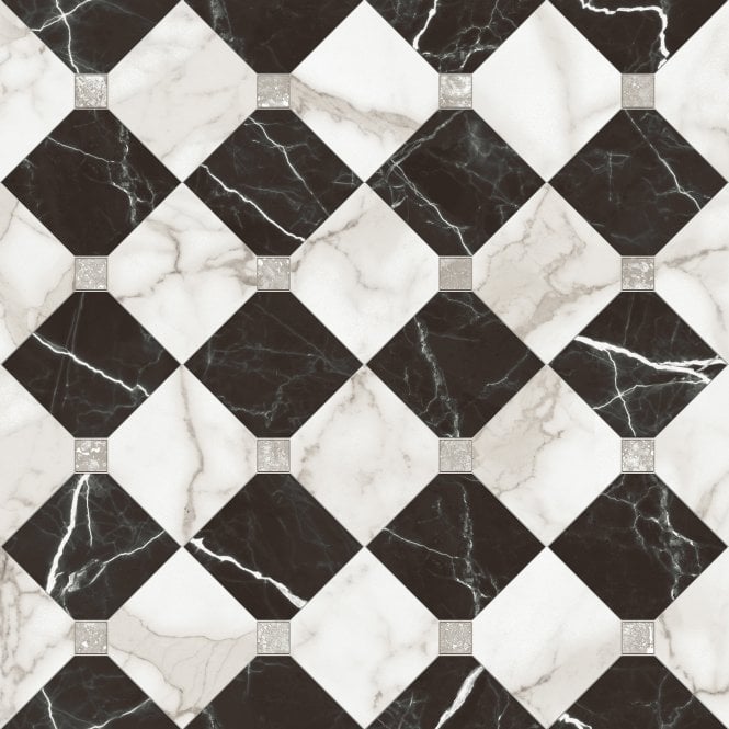 St Julian Black and White Marble Effect 45cm x 45cm Wall and Floor Tile