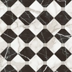 St Julian Black and White Marble Effect 45cm x 45cm Wall and Floor Tile