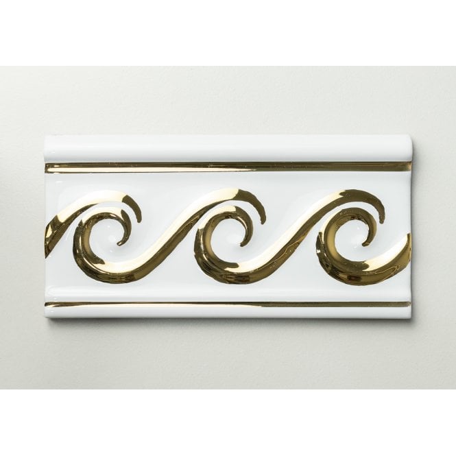 Heckstream Swirl Gold white 7.5cm x 15cm Border Tile