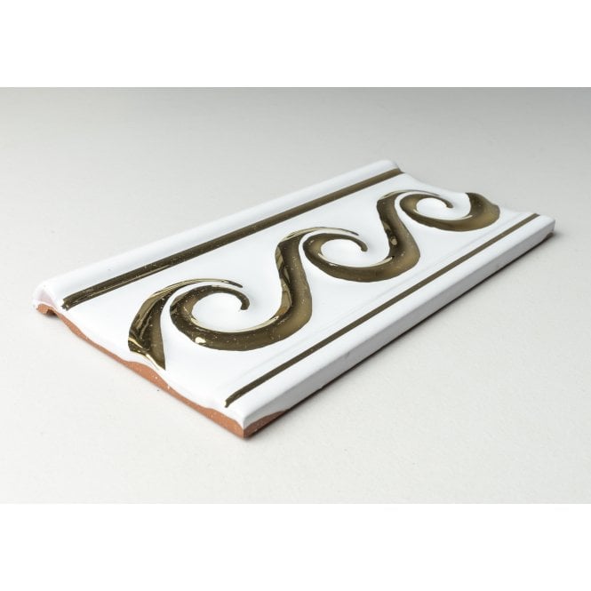 Heckstream Swirl Gold white 7.5cm x 15cm Border Tile