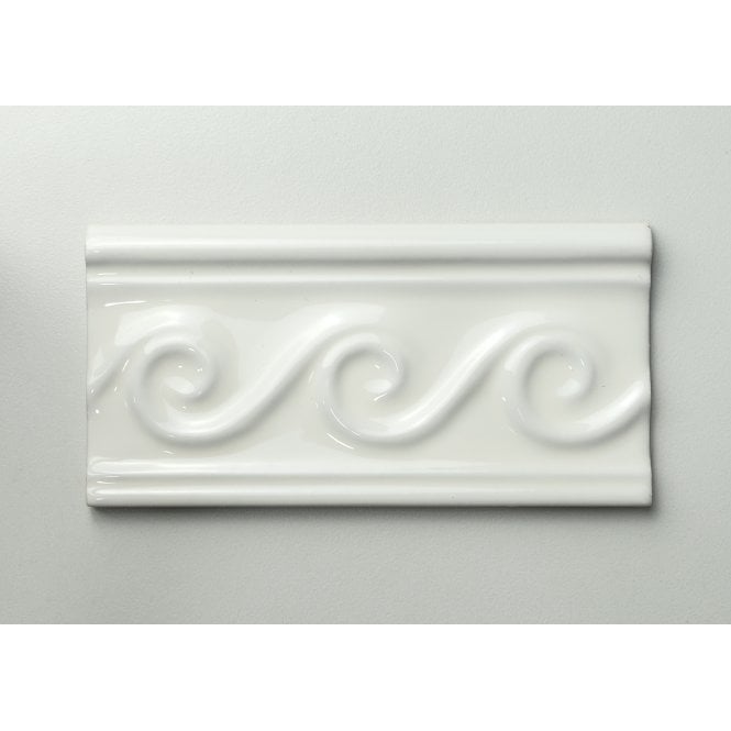 Heckstream Swirl White 7.5cm x 15cm Border Tile