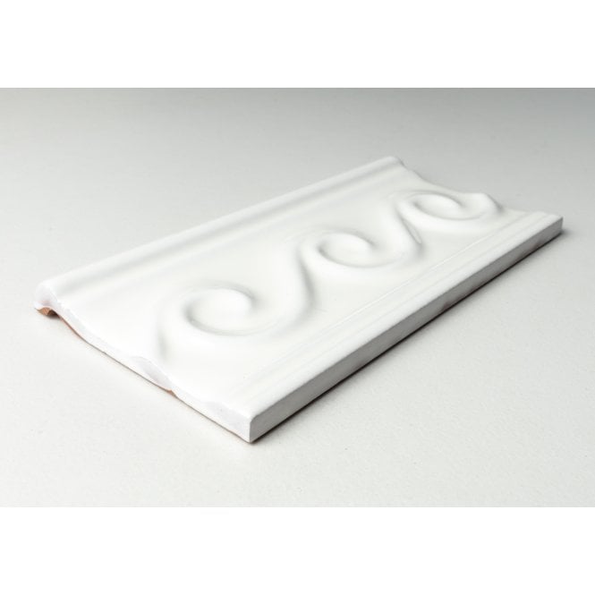 Heckstream Swirl White 7.5cm x 15cm Border Tile