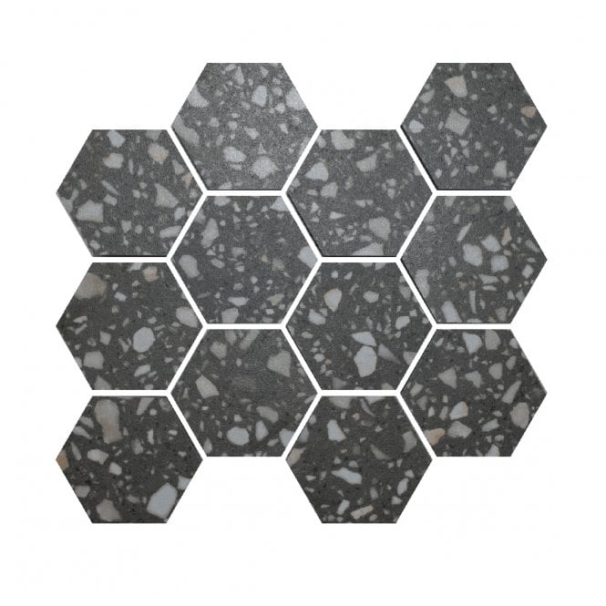 Terrazzo Hexagon Dark Grey Mosaic 26cm x 27.8cm Wall & Floor Tile