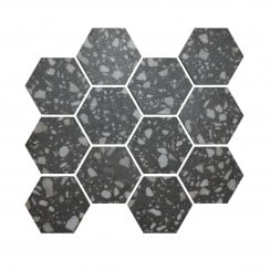 Terrazzo Hexagon Dark Grey Mosaic 26cm x 27.8cm Wall & Floor Tile