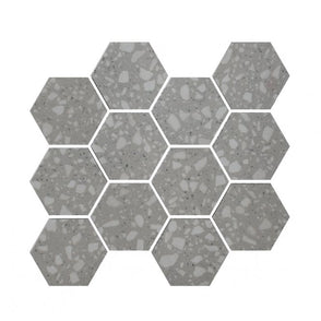 Terrazzo Hexagon Light Grey Mosaic 26cm x 27.8cm Wall & Floor Tile
