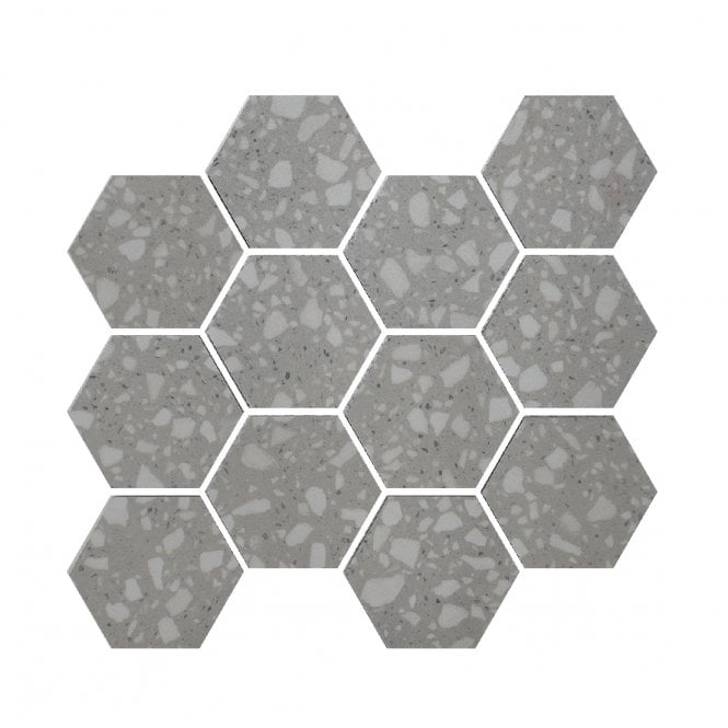 Terrazzo Hexagon Light Grey Mosaic 26cm x 27.8cm Wall & Floor Tile