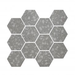 Terrazzo Hexagon Light Grey Mosaic 26cm x 27.8cm Wall & Floor Tile