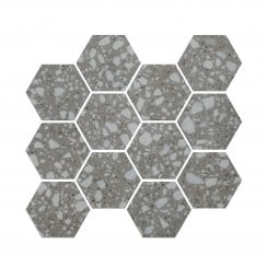 Terrazzo Hexagon Medium Grey Mosaic 26cm x 27.8cm Wall & Floor Tile