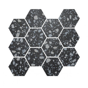 Terrazzo Hexagon Nero Mosaic 26cm x 27.8cm Wall & Floor Tile