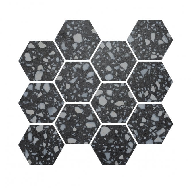 Terrazzo Hexagon Nero Mosaic 26cm x 27.8cm Wall & Floor Tile