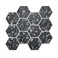 Terrazzo Hexagon Nero Mosaic 26cm x 27.8cm Wall & Floor Tile