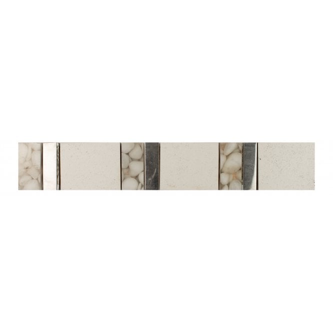Heckstream Torrestream Konbo White Glass & Pebble Stone 5cm X 31.5cm Border Tile