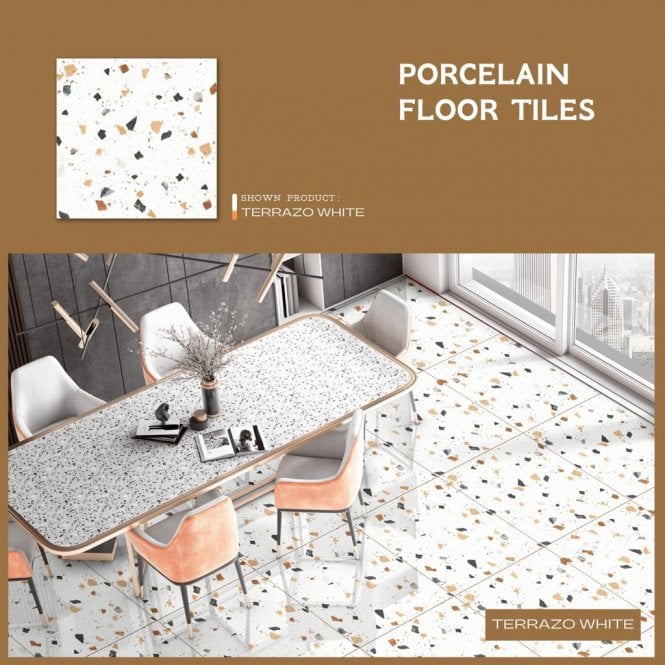 Trend White Terrazzo Multicolour Matt 60cm x 60cm Wall & Floor Tile