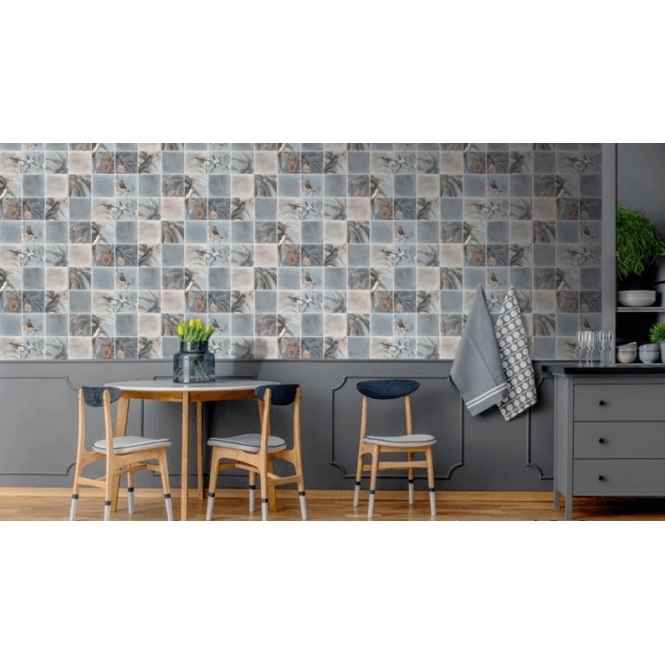 Tropical Tiles Blue Wallpaper