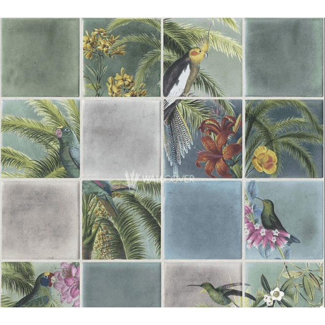Tropical Tiles Green Wallpaper