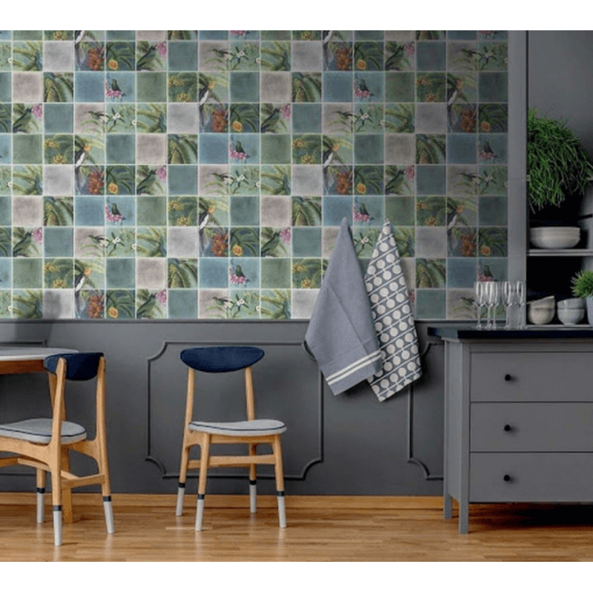 Tropical Tiles Green Wallpaper